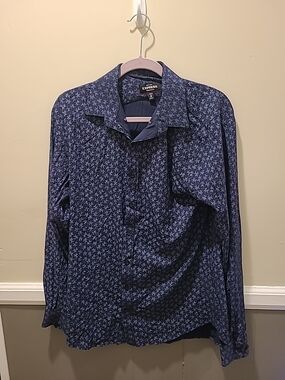 Express Button-Up Shirt Mens Med Extra Slim Perfor L/S Moisture Wick Blue Casual